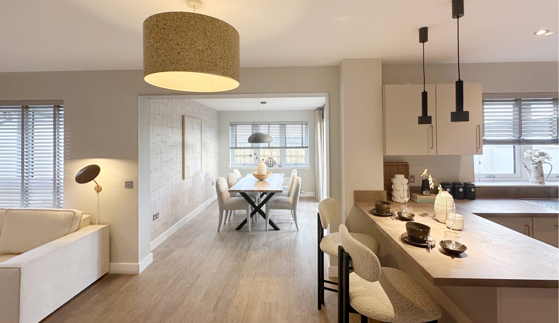 Kitchen, dining room and sunroom